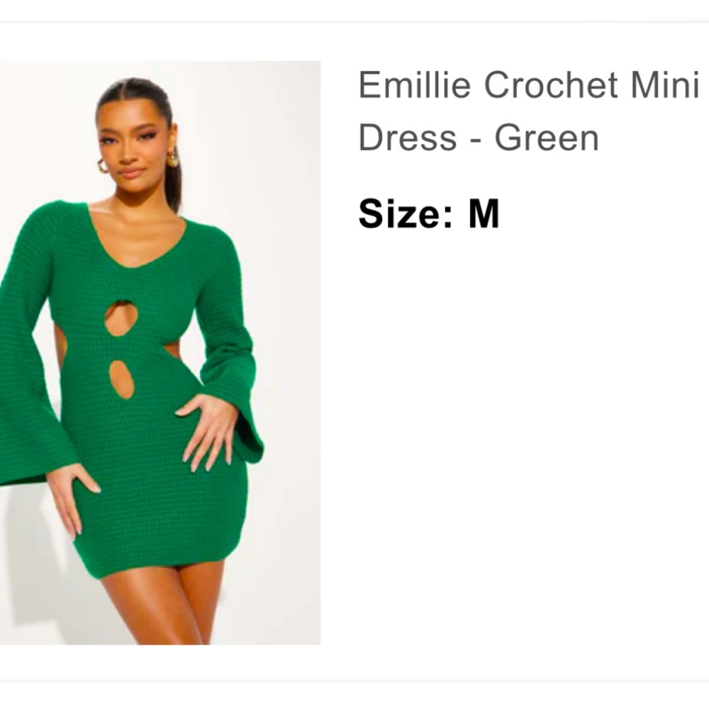 Long sleeve green crochet mini dress💚